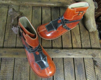 Guara model leather boot, handmade shoes, hand-painted boots, winter boots, colorful boots.