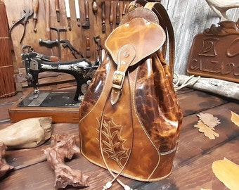 Lederrucksack, handgefertigter Rucksack, handbemalte Rucksäcke, made in Spain.