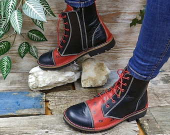 Sorrosal boot, short zipper boots, handmade shoes, colorful boots, leather boots, hand-painted boots.