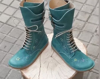 Respumoso boot, high boots with zip, handmade shoes, colorful boots, leather boots, hand-painted boots.