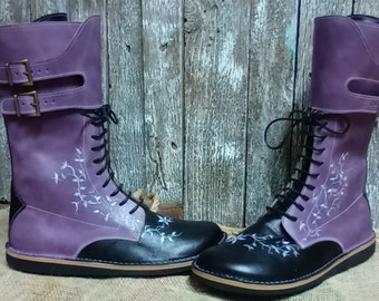 Respumoso boot, high boots with zip, handmade shoes, colorful boots, leather boots, hand-painted boots.