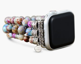 Apple Watch Strap Apple watch Band Women Intense Jasper Boho Strap Bracelet - 38mm-45mm apple watch band | Natural Stone Smartwatch band