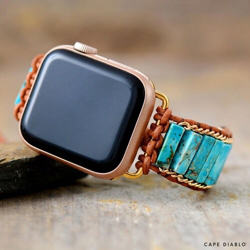 Turquoise Flare Apple Watch Band Hand Stamped Genuine Leather - Etsy