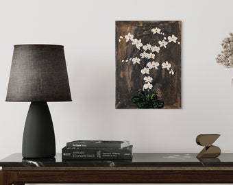 Zen Orchid Flowers,  Heavy body acrylic canvas painting, 11x15inch (30cmx40cm), Hand painted, Gold-Silver-White. MeToYouByUrlien