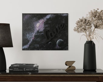 Unconditional Space Love, Acrylic canvas painting, Universe, 16x20inch (40cmx50cm), Hand painted with wooden decorative letters