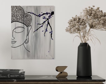 Zen Buddha Cherry Blossom Light, Acrylic canvas painting, 16x20inch (40cmx50cm), Hand painted, Heavy body acrylic details, MeToYouByUrlien