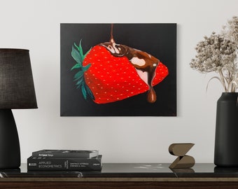 Chocolate Strawberry Delight, Acrylic canvas painting with heavy body acrylic details, 16x20inch (40cmx50cm), Hand painted. MeToYouByUrlien