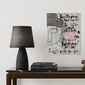Zen Buddha Lotus Light, Acrylic canvas painting, 16x20inch (40cmx50cm), Hand painted,Black & White, MeToYouByUrlien