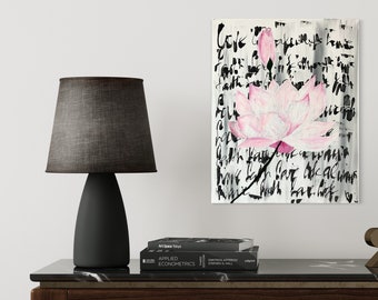 Lotus Light, Text: Love Life Always Have Faith, Acrylic canvas painting, 16x20inch (40cmx50cm), Hand painted, MeToYouByUrlien