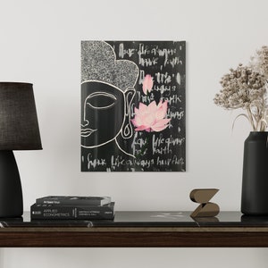 Zen Buddha Lotus Dark, Acrylic canvas painting, 16x20inch (40cmx50cm), Hand painted,Black & White, MeToYouByUrlien