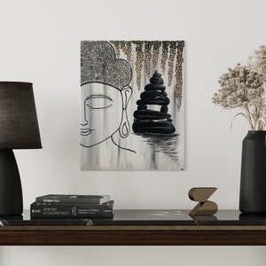 Zen Buddha Stones Light, Acrylic canvas painting, 16x20inch (40cmx50cm), Hand painted, Heavy body acrylic details, MeToYouByUrlien