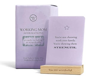 Working Mom Affirmation Cards – 50 Uplifting Cards + Scratch-Offs, Wood Stand