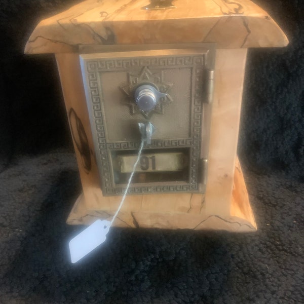 Vintage spalted Maple PO Box Door Piggy Bank