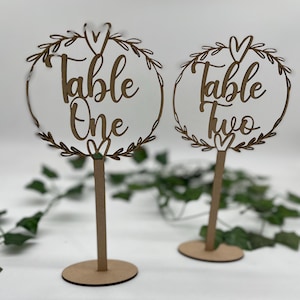 Wooden Wedding Table Numbers Names: Floral Centerpiece Sign