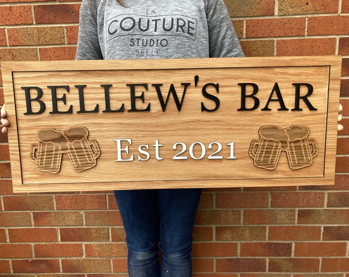 Oak Veneer Bar Sign - Personalised wooden beer sign