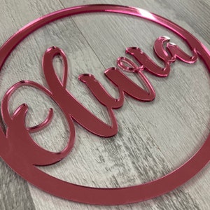 Personalised Acrylic Name hoop - Wreath - Plastic Name Circle Mirrored Rose Gold