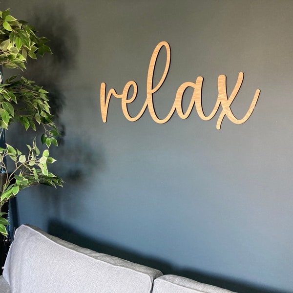 Relax - Wooden Wall Sign - Art Living room bedroom Decoration Personalised Wall Home - Natural Wood Veneer