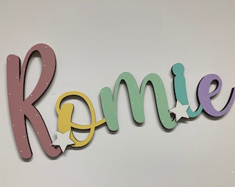 Personalised painted wooden name word plaque sign - Script Words Letters MDF - Any font and colour
