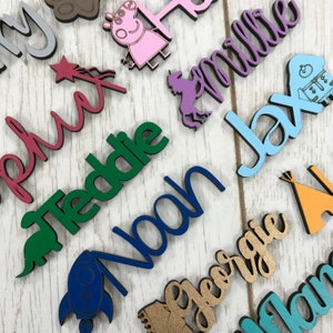 Any Font & Colour- Personalised wooden script name word plaque sign - Words Letters MDF