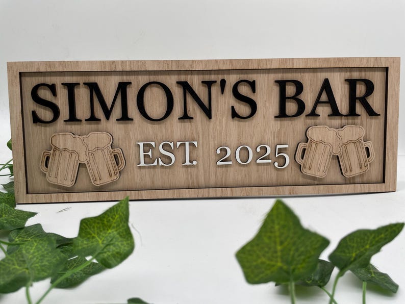 Eiche Furnier Bar Schild - Personalisiertes Bierschild aus Holz Bild 7