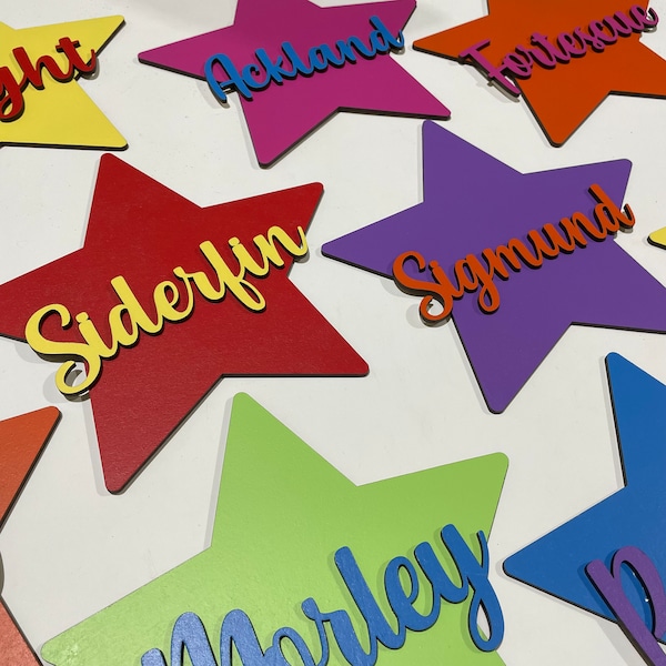 Personalised Painted Wooden name on star  - Plaque Sign Tag