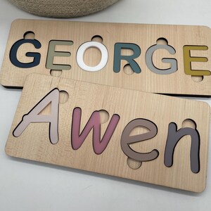Rompecabezas de madera personalizado con nombre: letras acrílicas no tóxicas, juguete educativo imagen 3