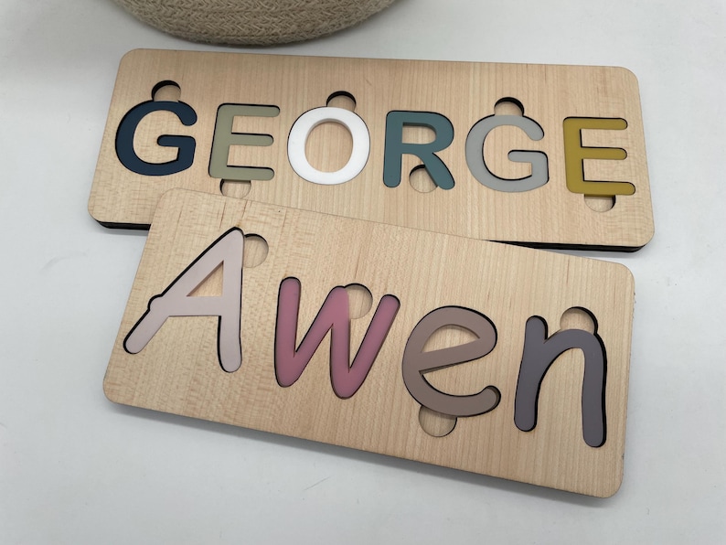Rompecabezas de madera personalizado con nombre: letras acrílicas no tóxicas, juguete educativo imagen 3
