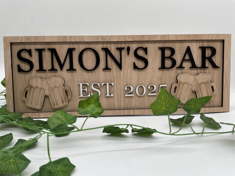 Eiche Furnier Bar Schild - Personalisiertes Bierschild aus Holz Bild 3