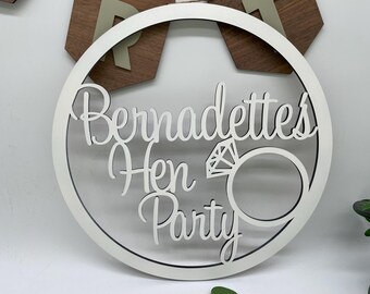 Personalised Wooden Name Hoop Wreath: Hen Party Decor, Any Color
