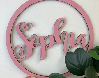 Personalised Wooden Name Hoop Wreath - MDF Nursery Decor