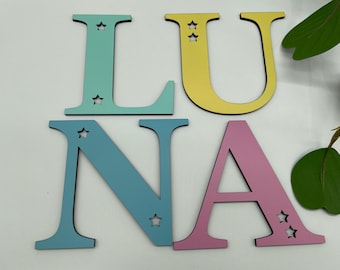 Painted Wooden Letters with star cut out for Toy Boxes, Storage and Nursery Decor