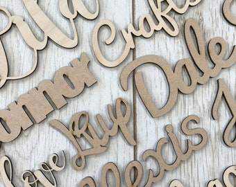 Any Font - Personalised wooden script name plaque sign - Words Letters MDF