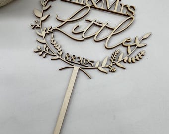 Décoration florale personnalisée pour gâteau de mariage Mr & Mrs en bois