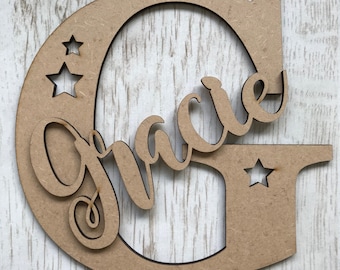 Personalised wooden letter with script name & stars