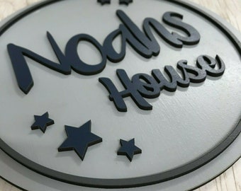 Personalised wooden name Circle Plaque - Stars - Sign Hoop - Nursery