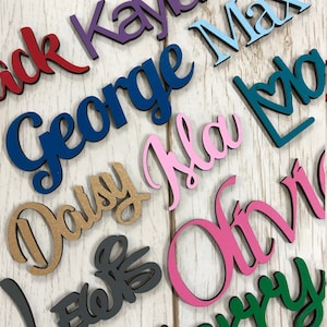 Personalised wooden script name word plaque sign - Words Letters MDF - Any font and colour