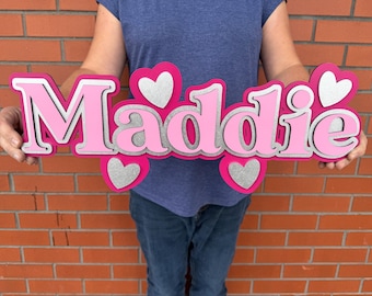 Personalised Wooden Name Sign: Triple Layered Script, Nursery Decor