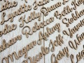 Wooden laser cut names Wedding Table Place Names Guests Wooden Place Name Keepsake 3mm Thick MDF Made in the UK
