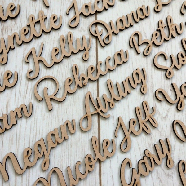 Wooden laser cut names Wedding Table Place Names Guests Wooden Place Name Keepsake 3mm Thick MDF Made in the UK
