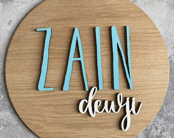 Letrero de madera de roble pintado personalizado con nombre: decoración infantil