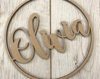 Personalised Wooden Name Hoop Wreath - MDF Circle (20cm)