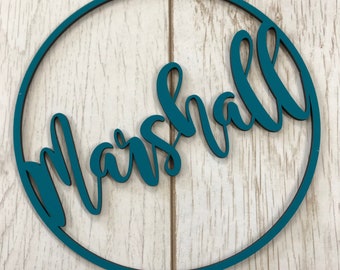 Personalised Wooden Name Hoop Wreath - MDF Name Sign