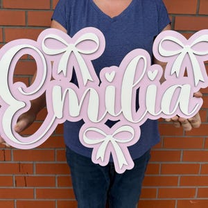 Personalised Bow Name Sign: Wooden Nursery Wall Decor