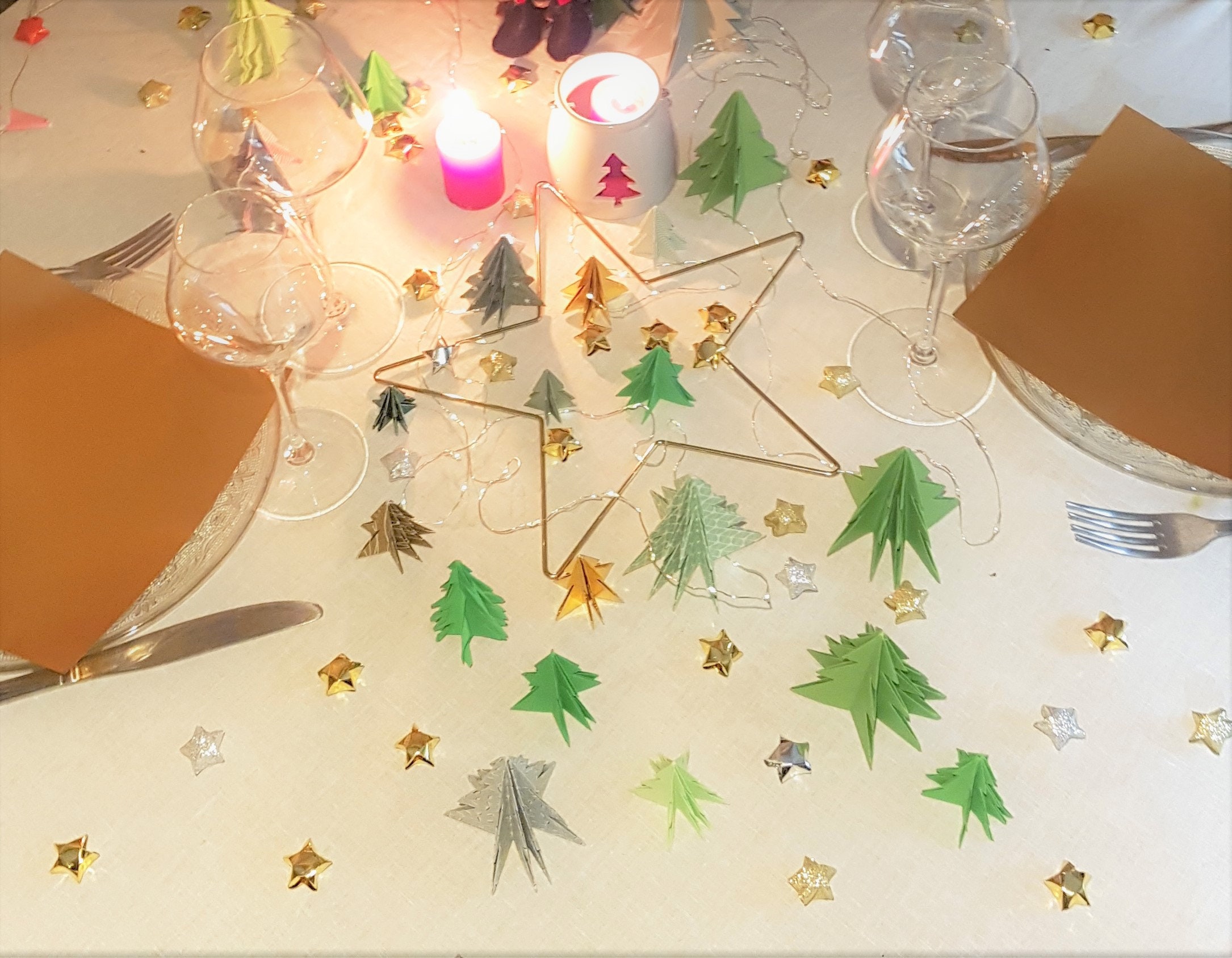 Kit Déco de Table Noël en Origami Sapins et Étoiles