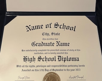 High School Diploma for Homeschool | Personalized Graduation Certificate | Gold Seal
