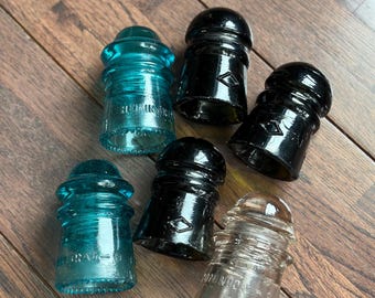 Vintage Hemingray, Dominion, Diamond Pony Glass Insulators, Rustic Decor