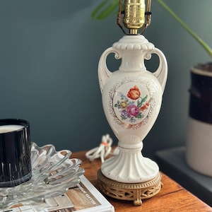 Vintage Cottagecore Floral Lamp, Handmade Ceramic Flower Accent Light, Rustic Bedroom or Living Room Night Lamp, Farmhouse Decor