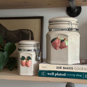 Vintage Ceramic Kitchen Canisters, Cottagecore Fruit Motif. Retro Farmhouse