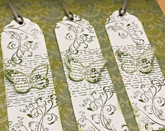 3 romantic bookmarks, handstamped