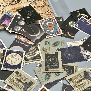 46 Zierbriefmarken, Zier-Briefmarken, Thema Planeten, Mond, Weltall, Kosmos, Astronomie